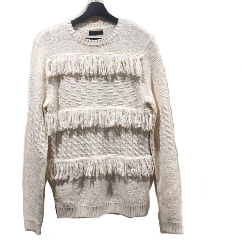 ASOS Fringe Knit Crewneck Sweater boho tassles Sm